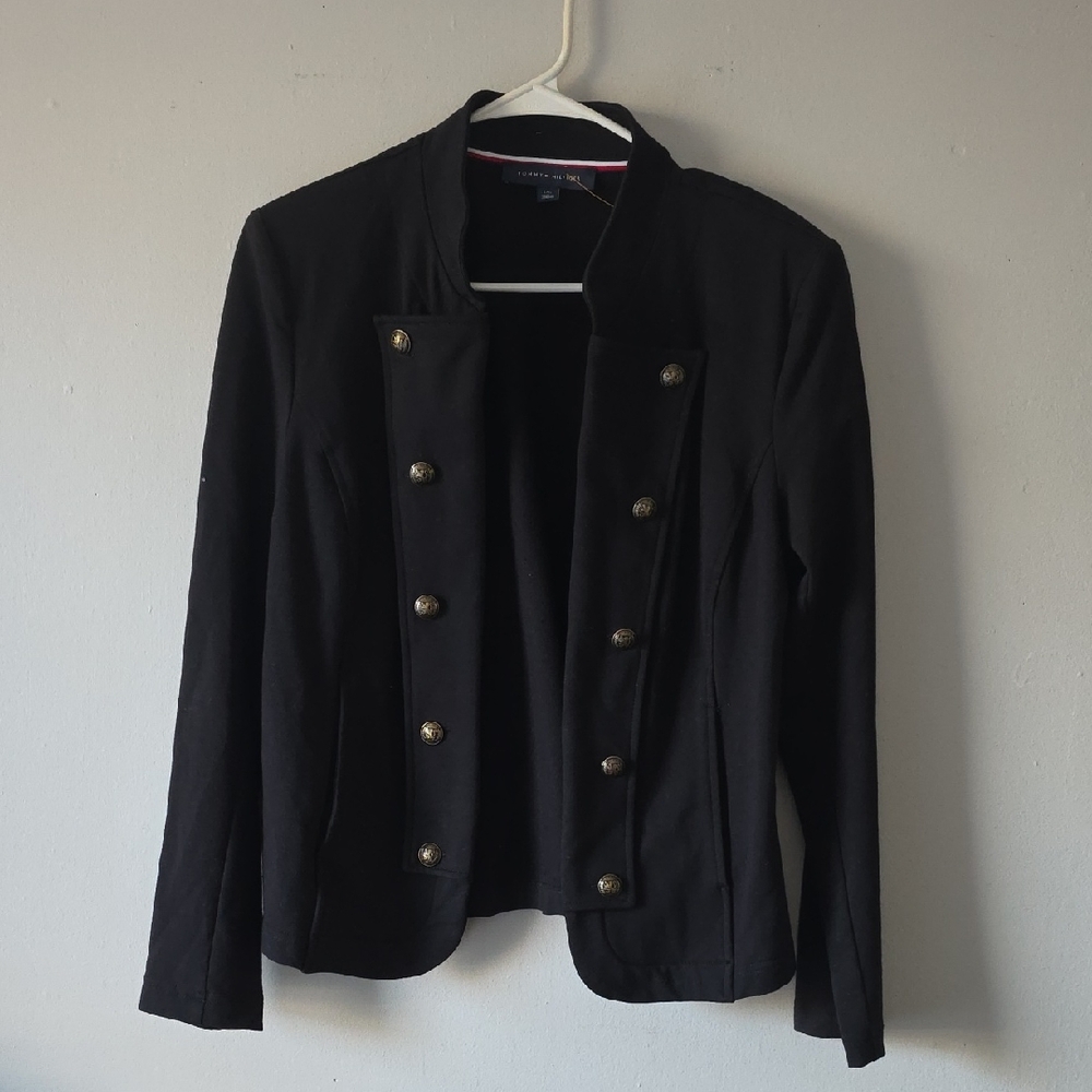 Tommy Hilfiger Y2K Preppy Black Blazer with Botton Logo Gold Accents L